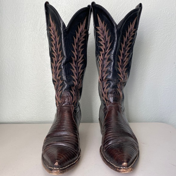 Vintage 1970s Tony Lama Cowboy Boots Teju Lizard Women's Dark Brown Size 5.5 M - Picture 3 of 14